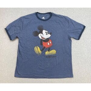 Disney Parks Shirt Mens Large Blue 100% Cotton Short Mickey Sleeve Crew Neck